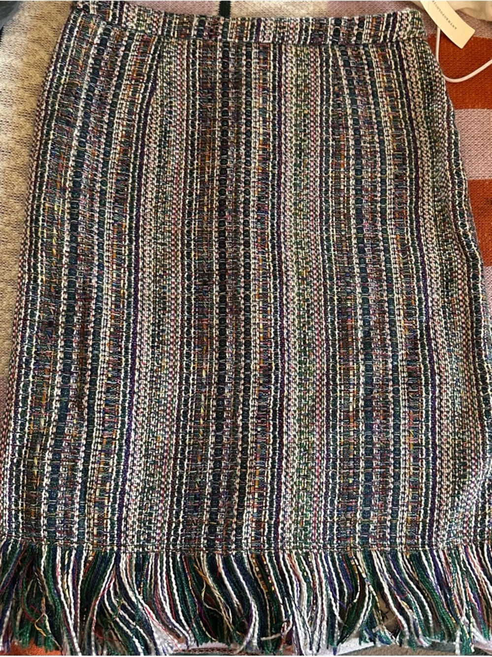 Anthropologie Multicolor Tweed Fringe Pencil Skirt